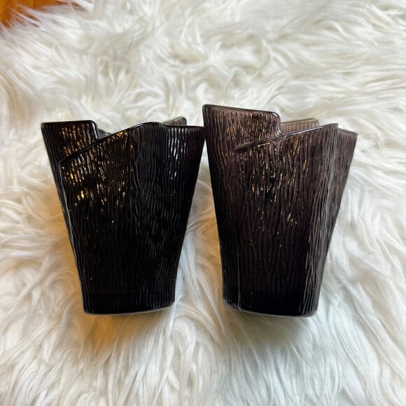 Vintage PartyLite Candle Votives Set Purple Glass 2PC Grunge Goth Art Deco - Picture 3 of 10